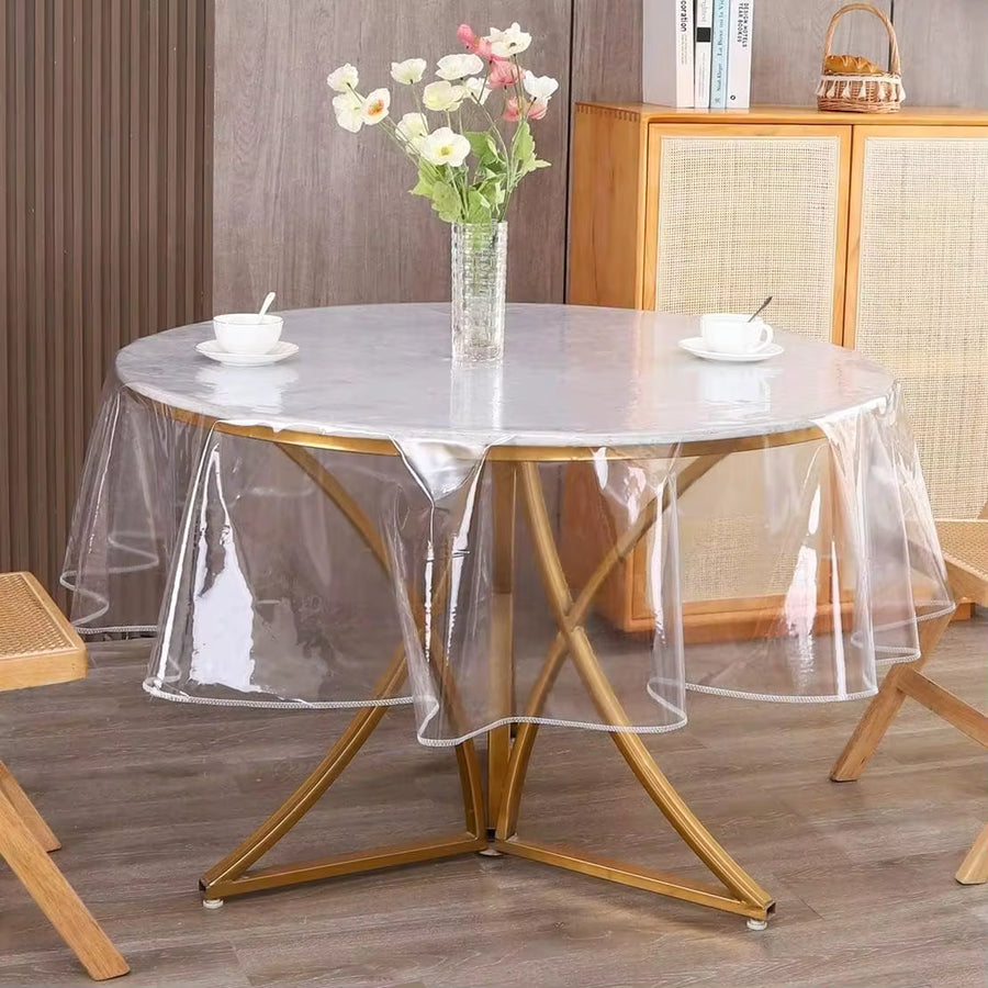 SUNFANS 1pc Hemmed Round Clear Tablecloth PVC Waterproof Anti-Oil Wipeable Table Cover Plastic Tablecloth
